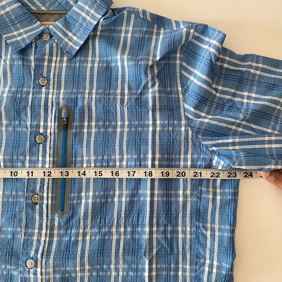 L.L.Bean Shirt M Blue & White Plaid Long Sleeve Tall Rob Button Up Pocket - Picture 10 of 13